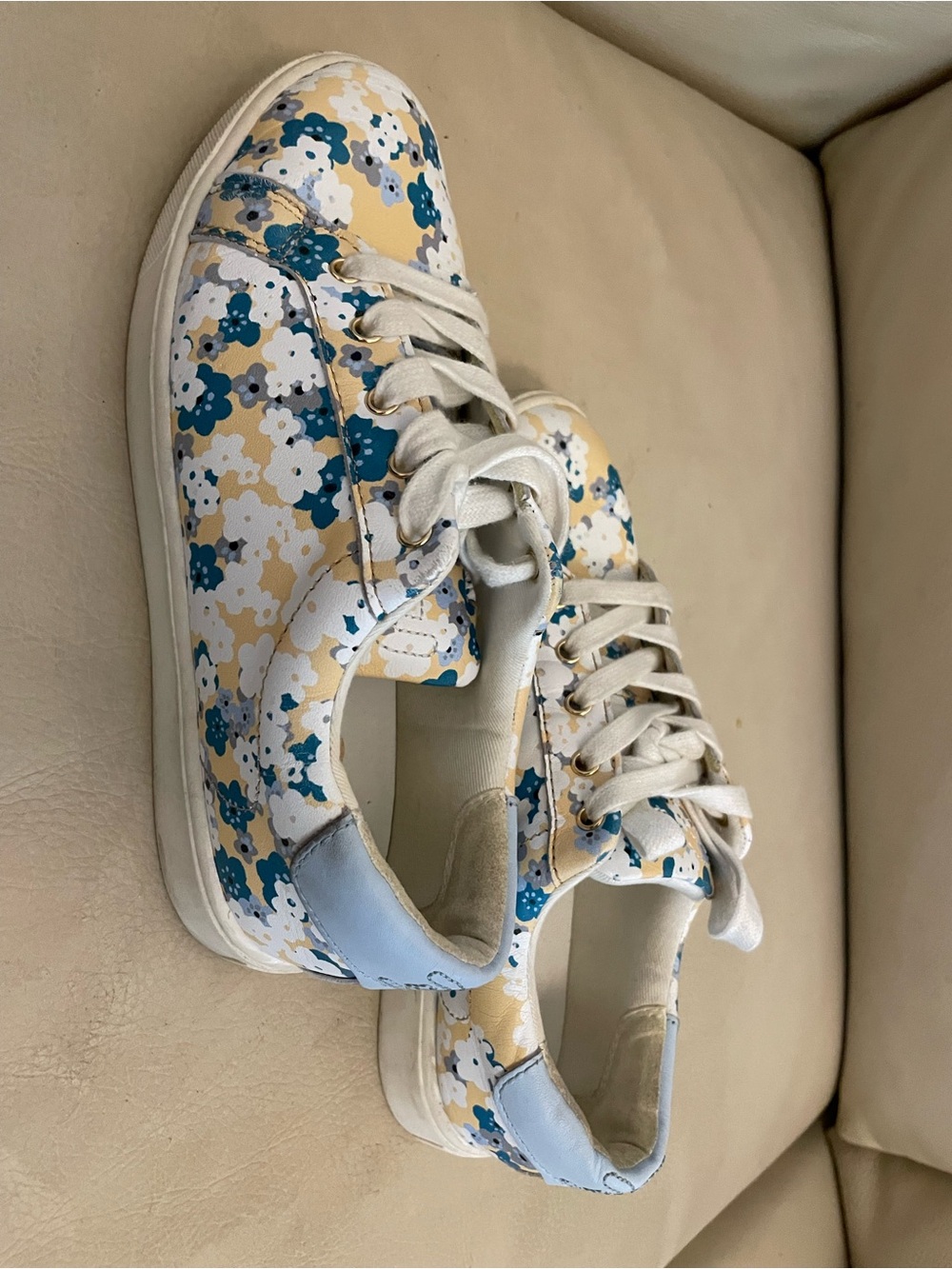 Sam Edelman Floral Sneakers in Cream, Blue & Yellow
